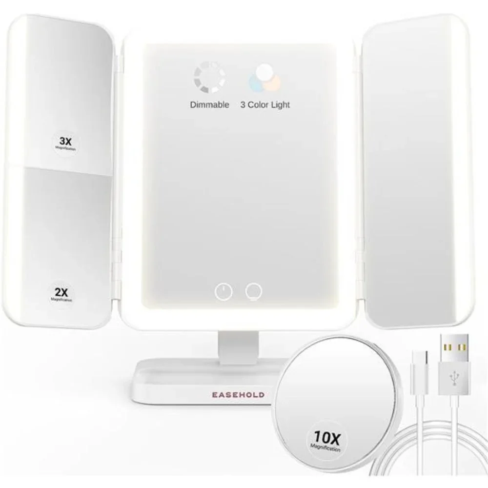 Rechargeable 5000mAh Lighted Makeup Mirror,1X/2X/3X/10X Magnifying Vanity Mirror